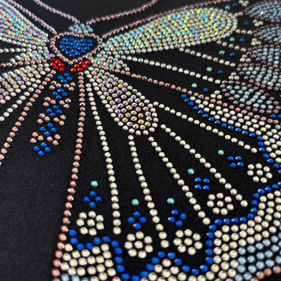 Blue Crystal Heart Butterfly Iron On Rhinestone Hotfix Bling Design